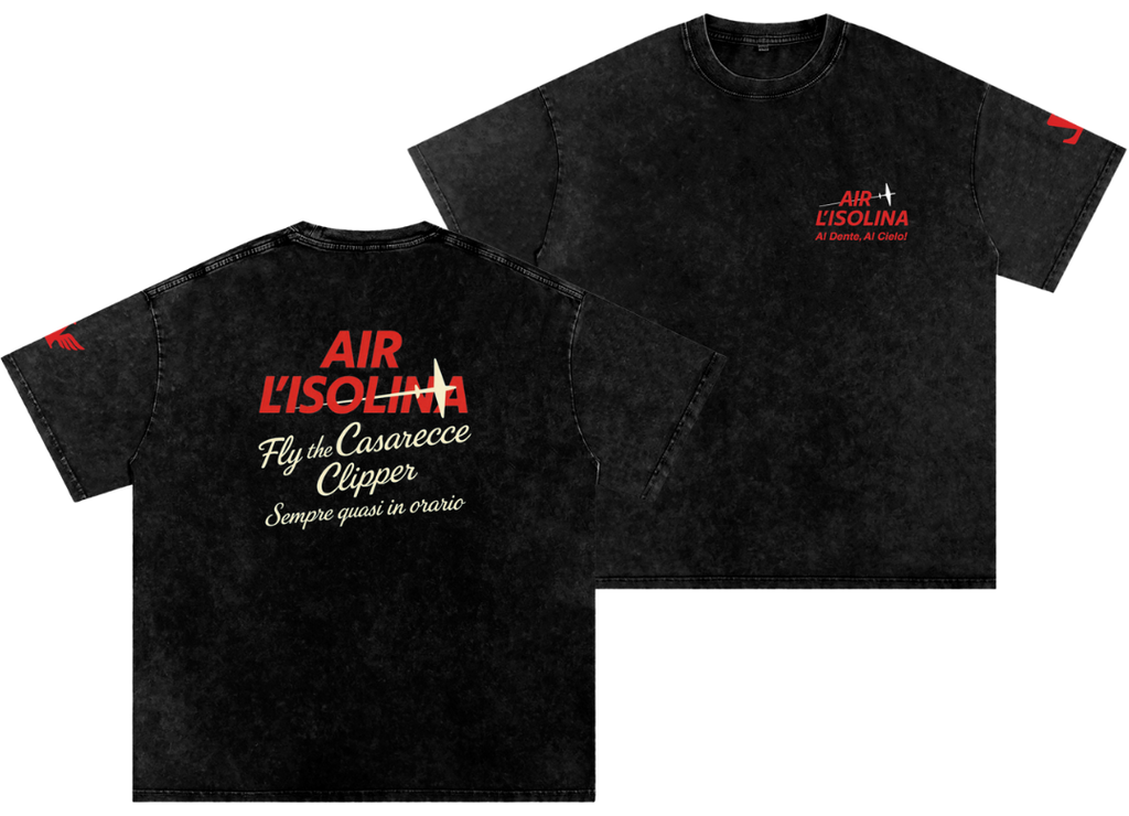 Air L'Isolina 'Casarecce Clipper' T-Shirt in Oversized, Snow Washed, Onyx Black