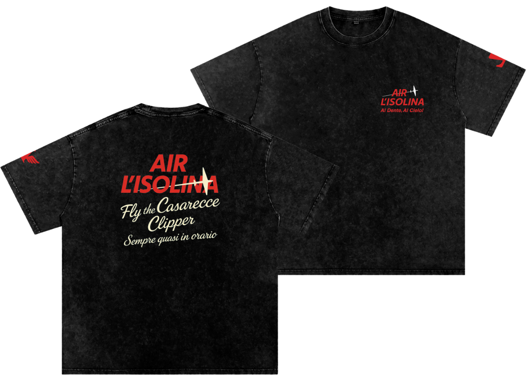 Air L'Isolina 'Casarecce Clipper' T-Shirt in Oversized, Snow Washed, Onyx Black